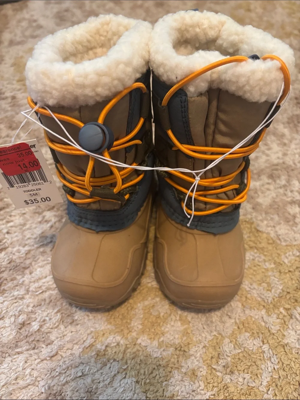 Falls Creek Kids Tan and Orange Winter Boots